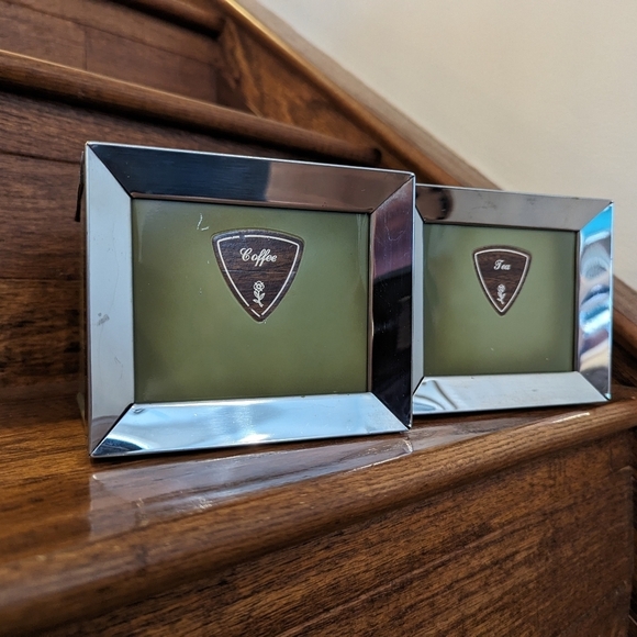 Vintage Lady Garner Avocado Green MCM Chrome tea & coffee Canisters - Picture 1 of 11